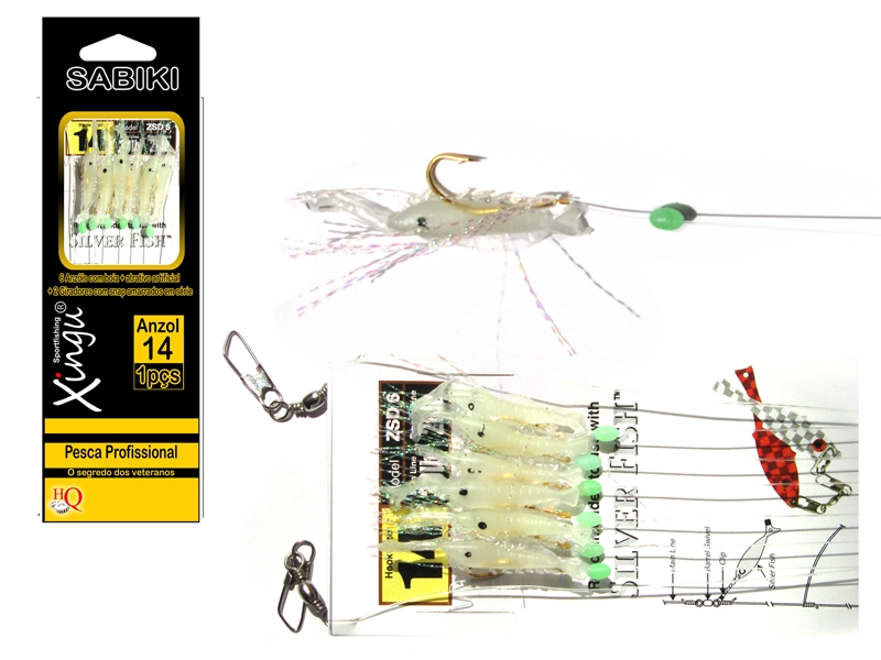KABURI L 6個セット Produtos - Acessórios - Sabiki Cartela c/ 6 Anzóis Com Snap e Camarão